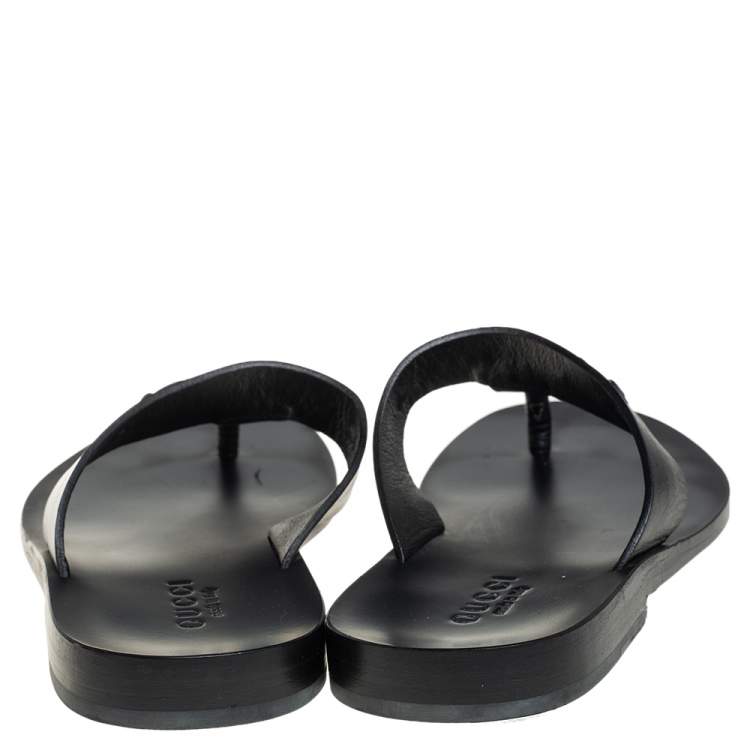 Pre Owned Gucci Black Leather Marcy Thong Flats Size 41