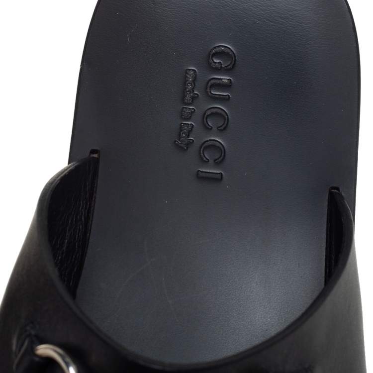 Pre Owned Gucci Black Leather Marcy Thong Flats Size 41