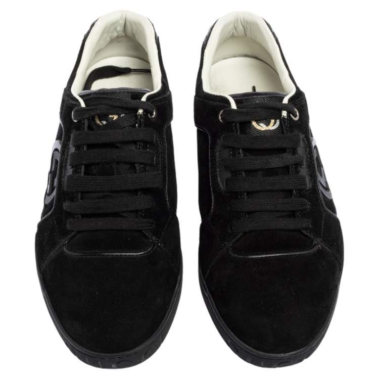 Pre Owned Gucci Black Suede Interlocking G Logo Low Top Sneakers Size 40.5