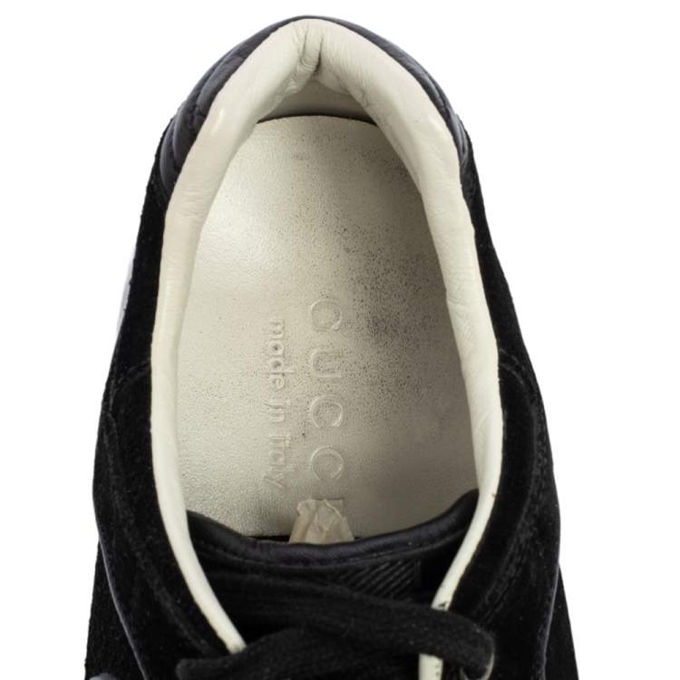 Pre Owned Gucci Black Suede Interlocking G Logo Low Top Sneakers Size 40.5