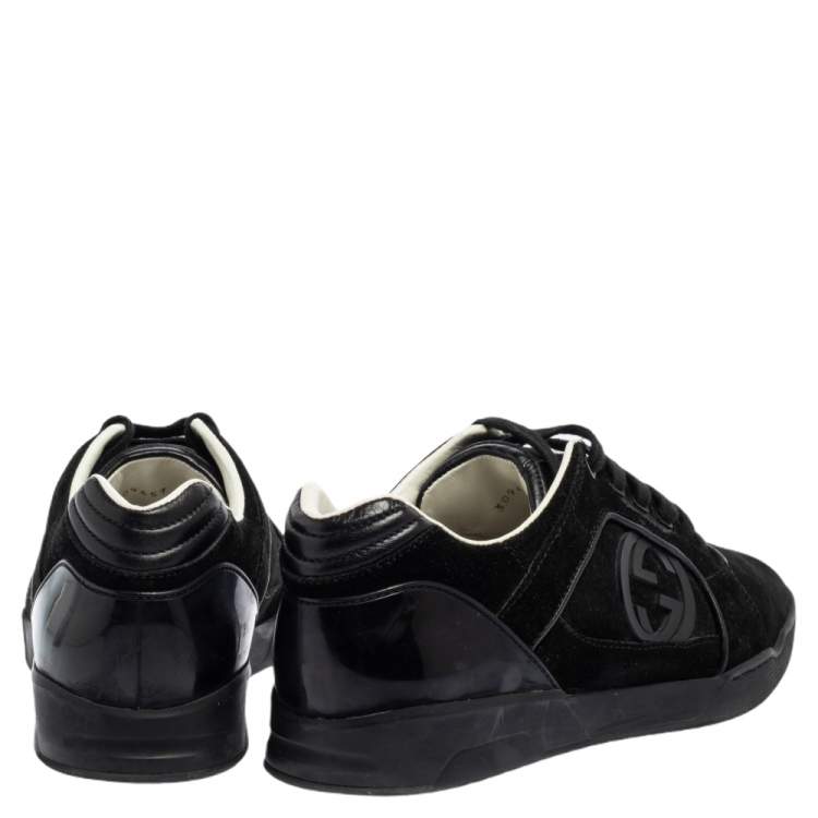 Pre Owned Gucci Black Suede Interlocking G Logo Low Top Sneakers Size 40.5
