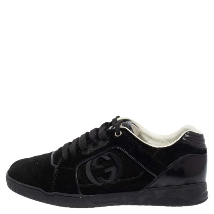 Gucci Black Suede Interlocking G Logo Low Top Sneakers Size 40.5 