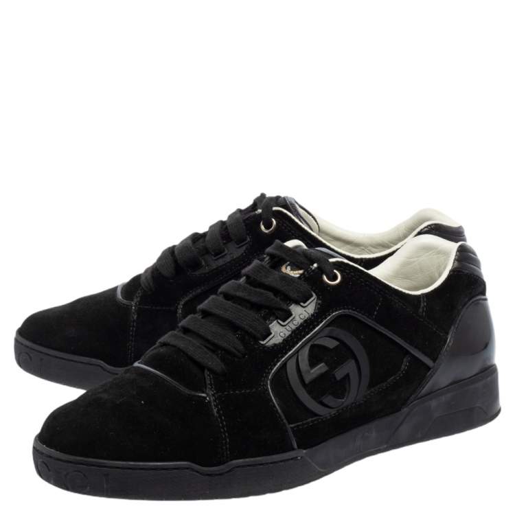 Pre Owned Gucci Black Suede Interlocking G Logo Low Top Sneakers Size 40.5
