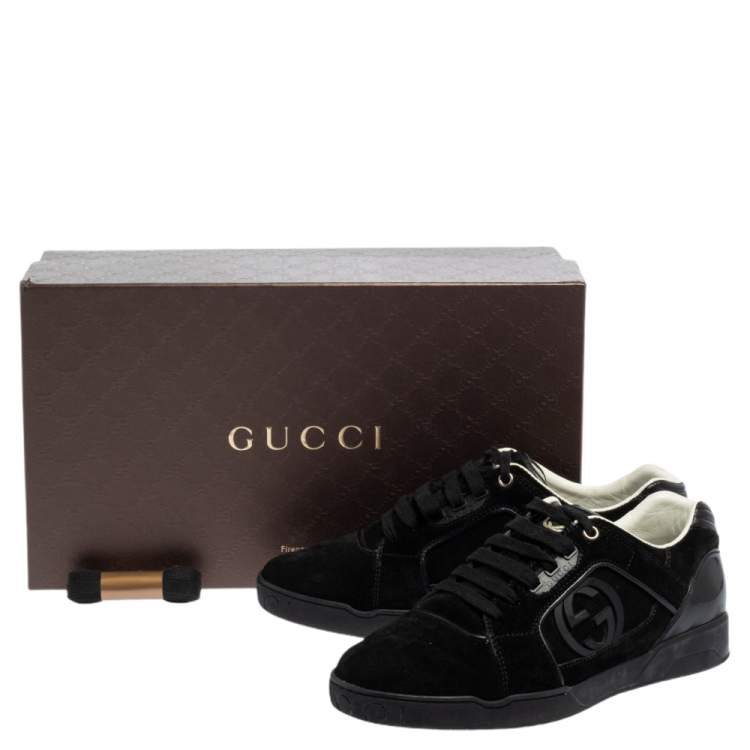 Pre Owned Gucci Black Suede Interlocking G Logo Low Top Sneakers Size 40.5