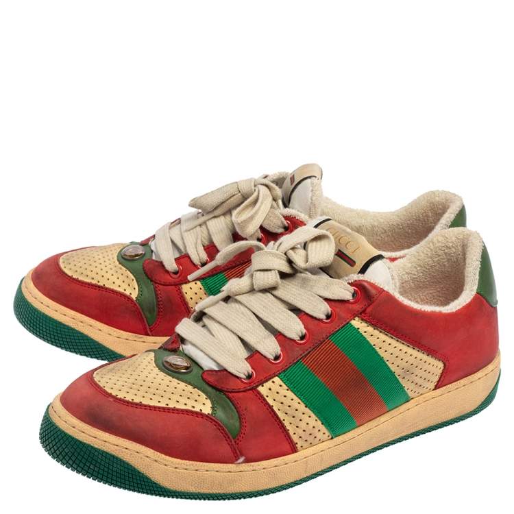 Pre Owned Gucci Multicolor Leather Distressed Low Top Sneakers Size 40