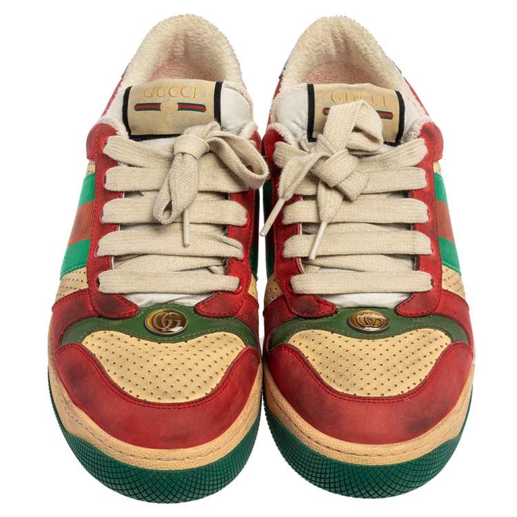Pre Owned Gucci Multicolor Leather Distressed Low Top Sneakers Size 40