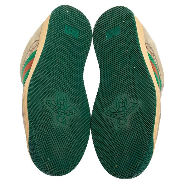 Pre Owned Gucci Beige/Green GG Canvas And Leather Screener Low Top Sneakers Size 40.5