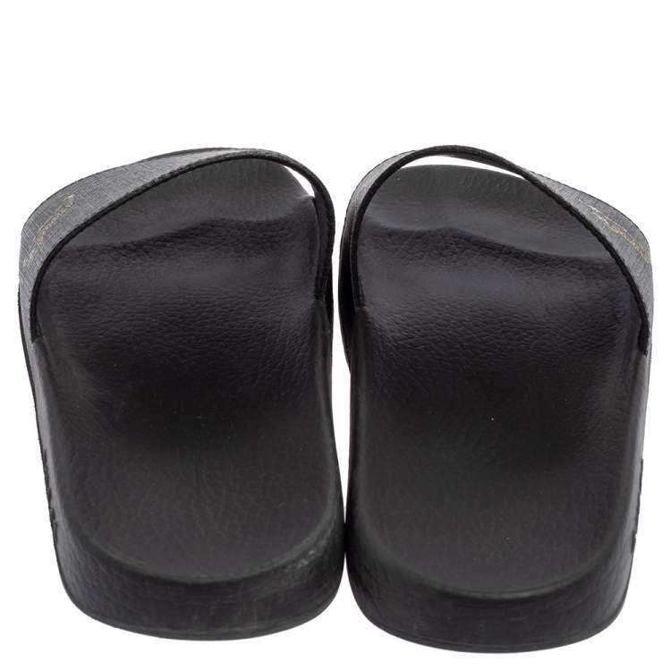 Pre Owned Gucci Black GG Canvas Tiger Flat Slides Size 41