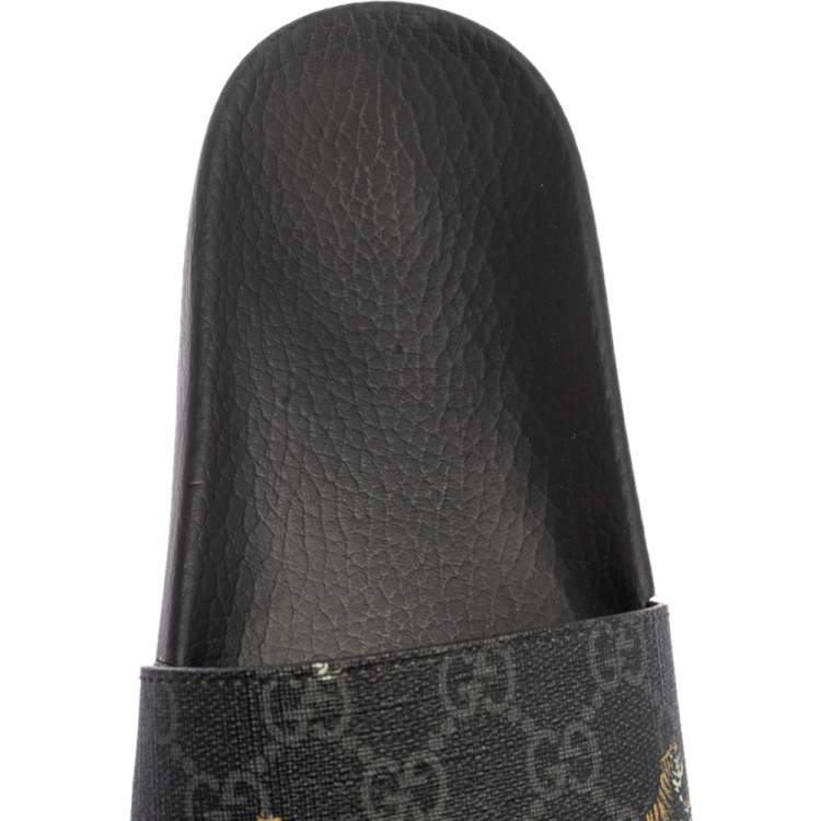 Pre Owned Gucci Black GG Canvas Tiger Flat Slides Size 41
