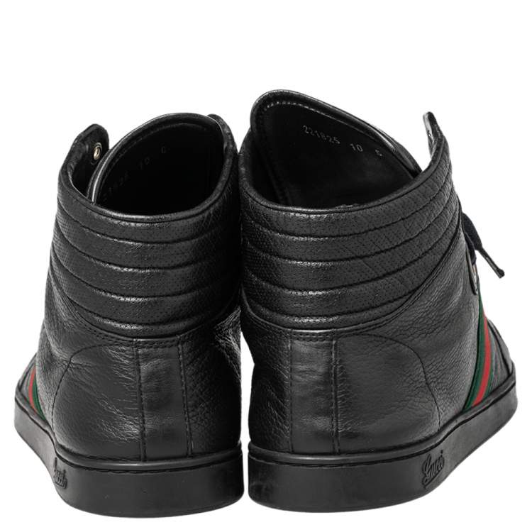 Pre Owned Gucci Black Leather Web High Top Sneakers Size 44