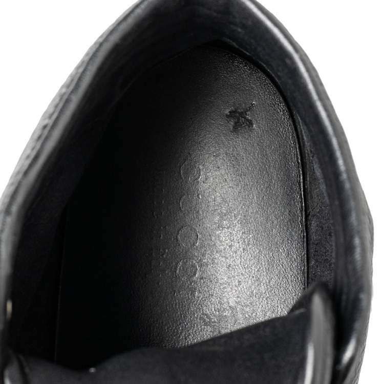 Pre Owned Gucci Black Leather Web High Top Sneakers Size 44