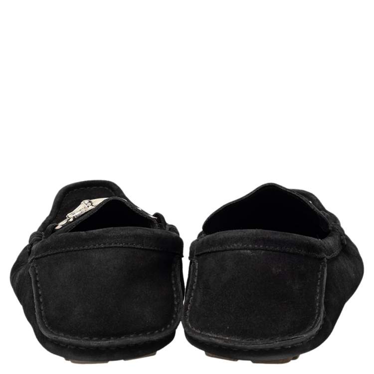 Pre Owned Gucci Black Suede Bamboo Horsebit Slip On Loafers Size 46