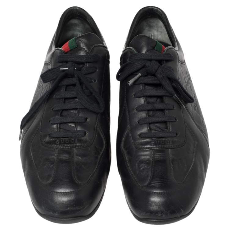 Pre Owned Gucci Black Guccissima Leather Low Top Sneakers Size 42.5