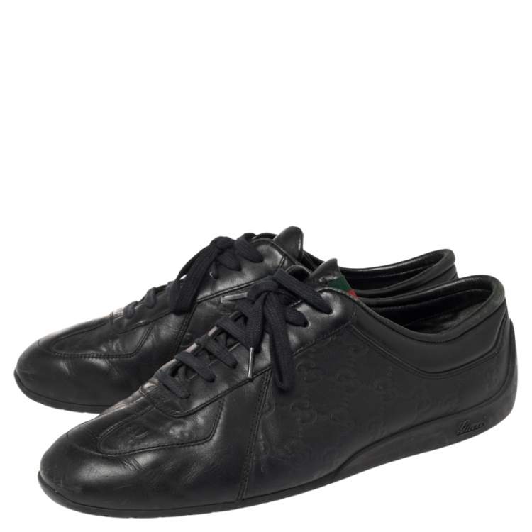 Pre Owned Gucci Black Guccissima Leather Low Top Sneakers Size 42.5