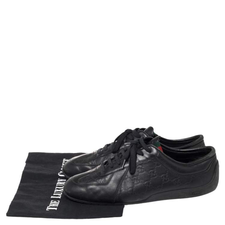 Pre Owned Gucci Black Guccissima Leather Low Top Sneakers Size 42.5