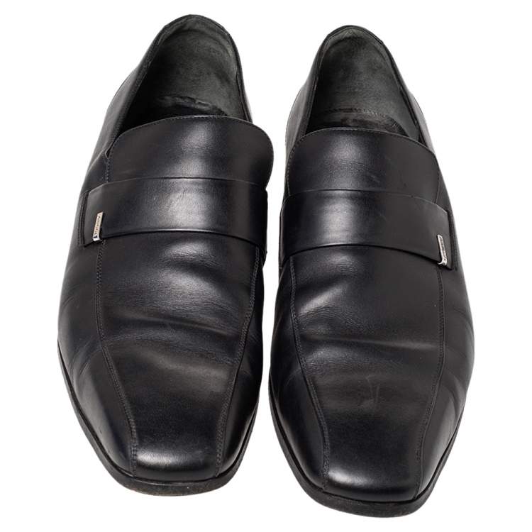 Pre Owned Gucci Black Leather Slip On Loafers Size 45