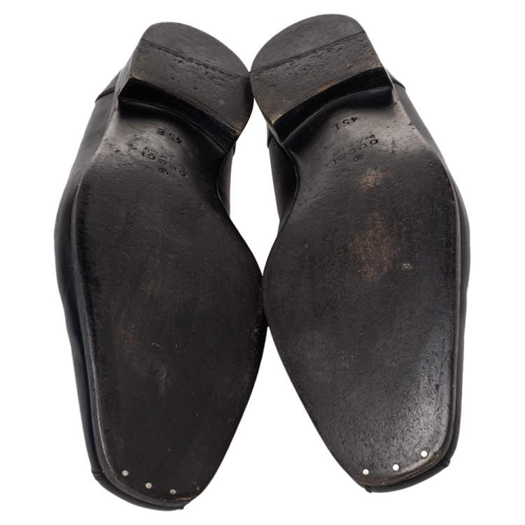 Pre Owned Gucci Black Leather Slip On Loafers Size 45