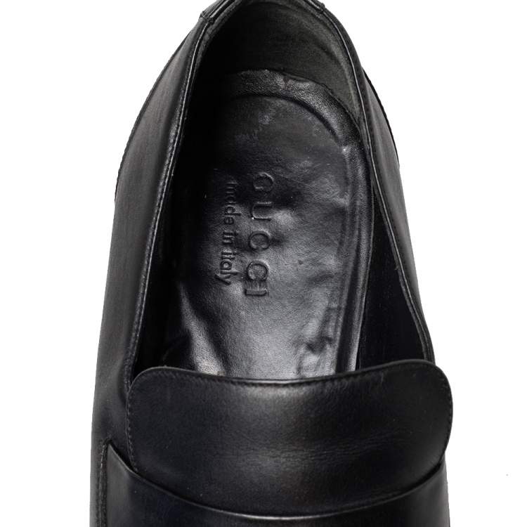 Pre Owned Gucci Black Leather Slip On Loafers Size 45