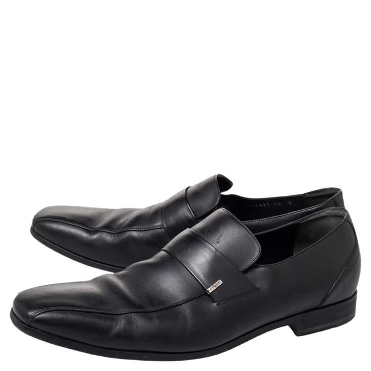 Pre Owned Gucci Black Leather Slip On Loafers Size 45