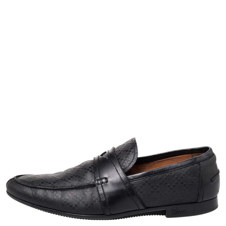 Pre Owned Gucci Black Leather Slip on Loafers Size 41.5
