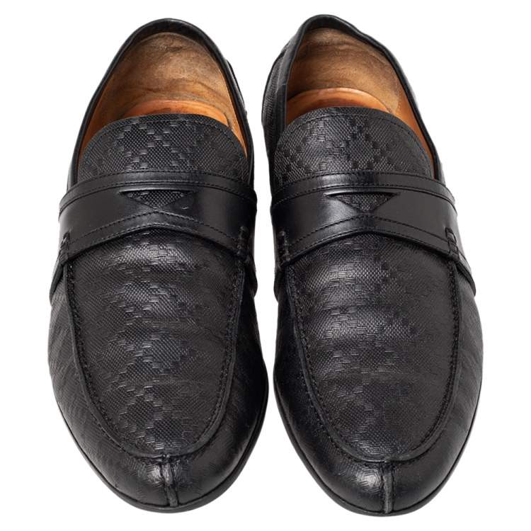 Pre Owned Gucci Black Leather Slip on Loafers Size 41.5