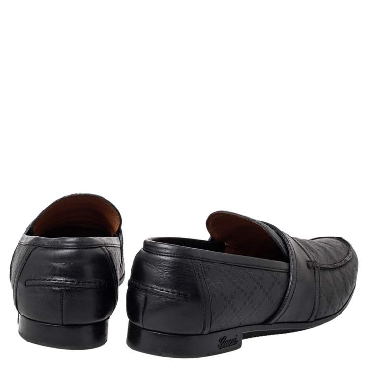 Pre Owned Gucci Black Leather Slip on Loafers Size 41.5