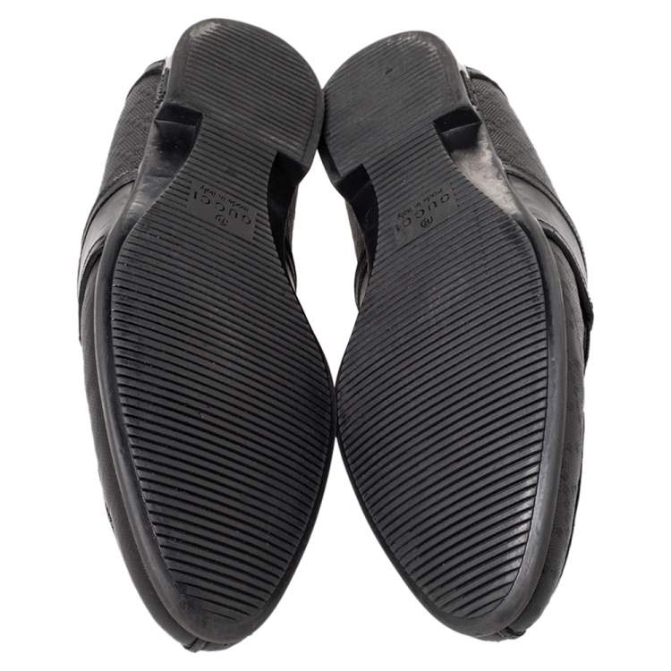 Pre Owned Gucci Black Leather Slip on Loafers Size 41.5