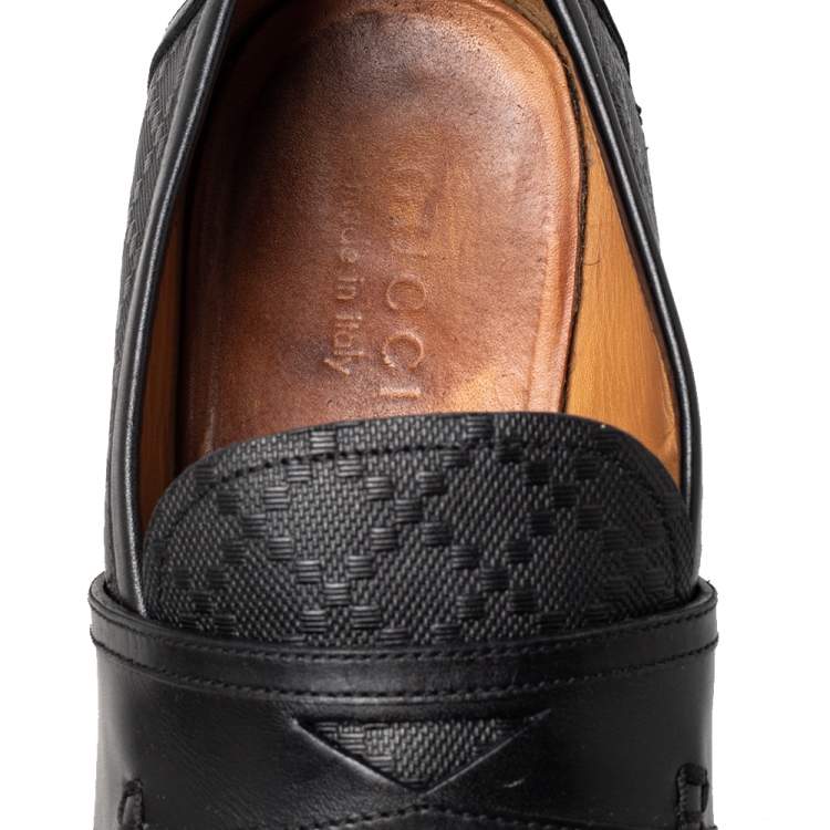 Pre Owned Gucci Black Leather Slip on Loafers Size 41.5