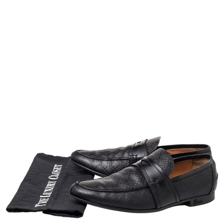 Pre Owned Gucci Black Leather Slip on Loafers Size 41.5