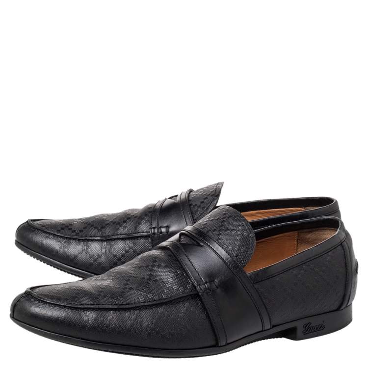Pre Owned Gucci Black Leather Slip on Loafers Size 41.5