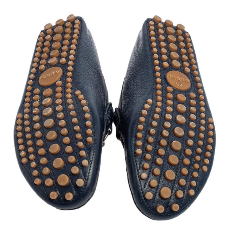 Pre Owned Gucci Blue Leather Horsebit Web Detail Driver Loafers Size 45.5