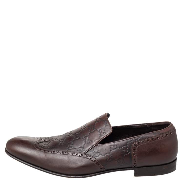 Pre Owned Gucci Brown Guccissima Leather Slip on Loafers Size 44.5