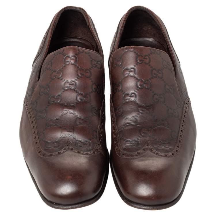 Pre Owned Gucci Brown Guccissima Leather Slip on Loafers Size 44.5