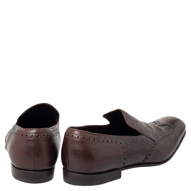 Pre Owned Gucci Brown Guccissima Leather Slip on Loafers Size 44.5