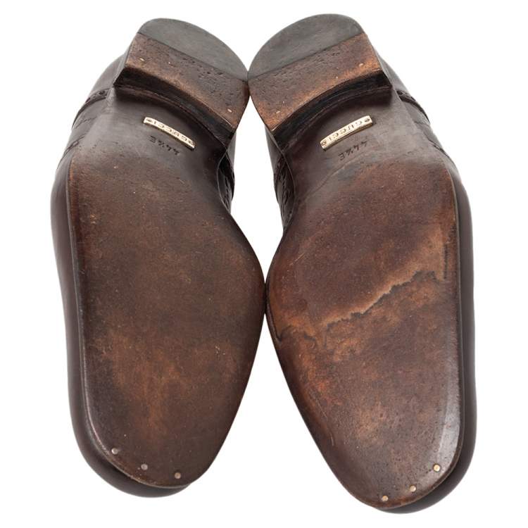 Pre Owned Gucci Brown Guccissima Leather Slip on Loafers Size 44.5