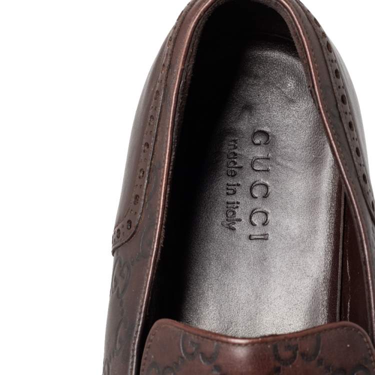 Pre Owned Gucci Brown Guccissima Leather Slip on Loafers Size 44.5