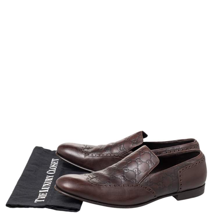 Pre Owned Gucci Brown Guccissima Leather Slip on Loafers Size 44.5