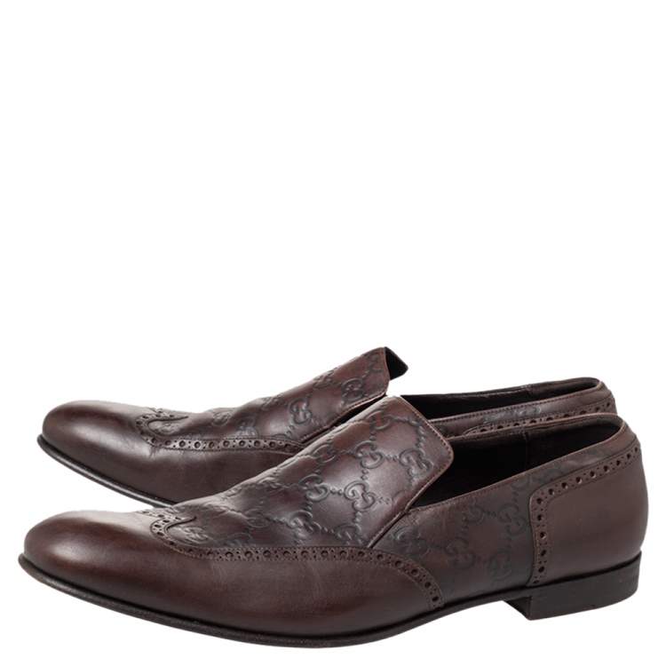 Pre Owned Gucci Brown Guccissima Leather Slip on Loafers Size 44.5