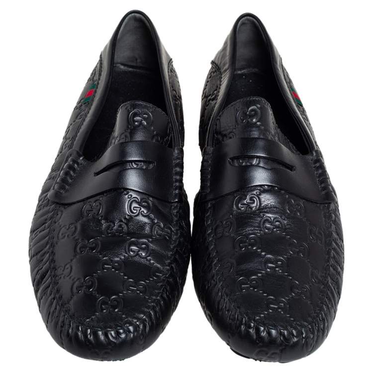مملوكة مسبقًا Gucci Black Guccissima Leather Penny Loafers Size 45