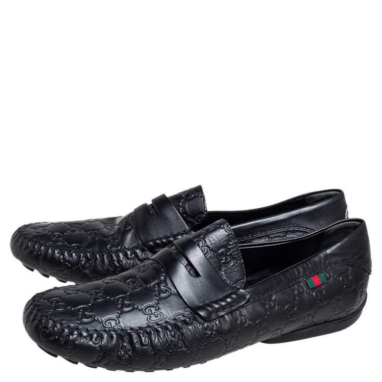 مملوكة مسبقًا Gucci Black Guccissima Leather Penny Loafers Size 45
