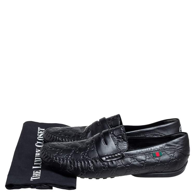 مملوكة مسبقًا Gucci Black Guccissima Leather Penny Loafers Size 45