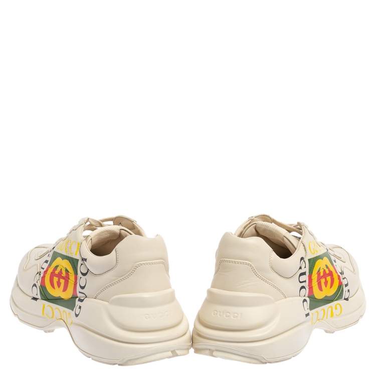 Pre Owned Gucci Cream Leather Rhyton Vintage Logo Low Top Sneakers Size 43