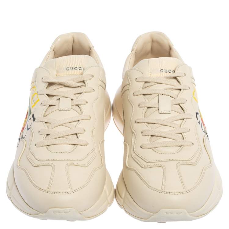 Pre Owned Gucci Cream Leather Rhyton Vintage Logo Low Top Sneakers Size 43