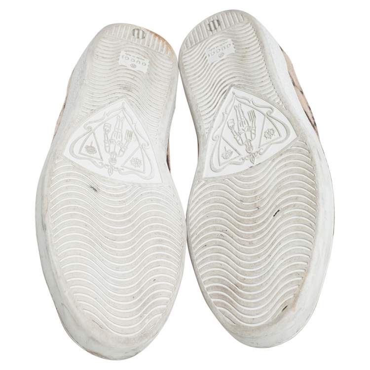 Pre Owned Gucci Black/Beige GG Wool And Leather Ace Low Top Sneakers Size 43.5