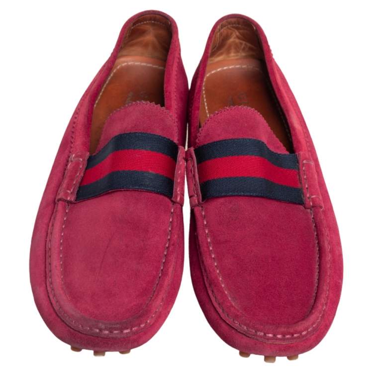 Pre Owned Gucci Burgundy Suede Web Trim Loafers Size 43.5
