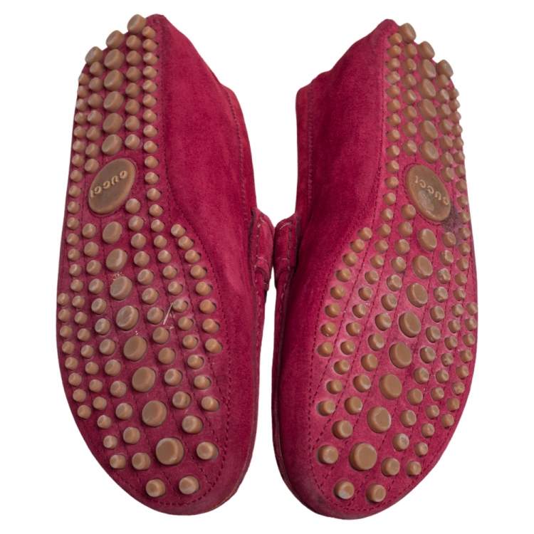 Pre Owned Gucci Burgundy Suede Web Trim Loafers Size 43.5