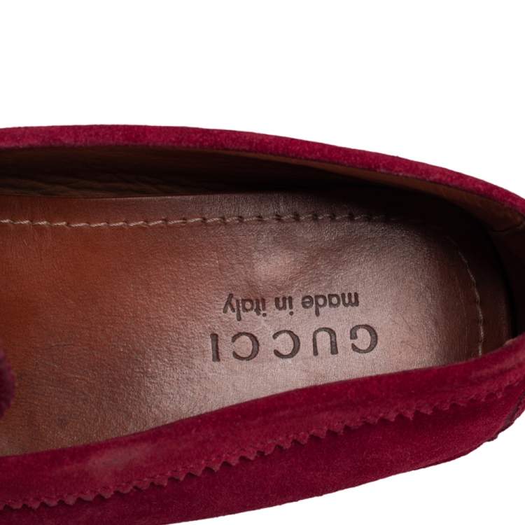 Pre Owned Gucci Burgundy Suede Web Trim Loafers Size 43.5