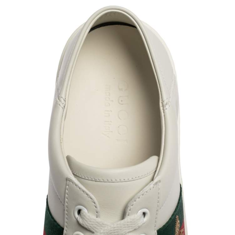 Pre Owned Gucci White Leather Ace Bee Embroidered Web Low Top Sneakers Size 40