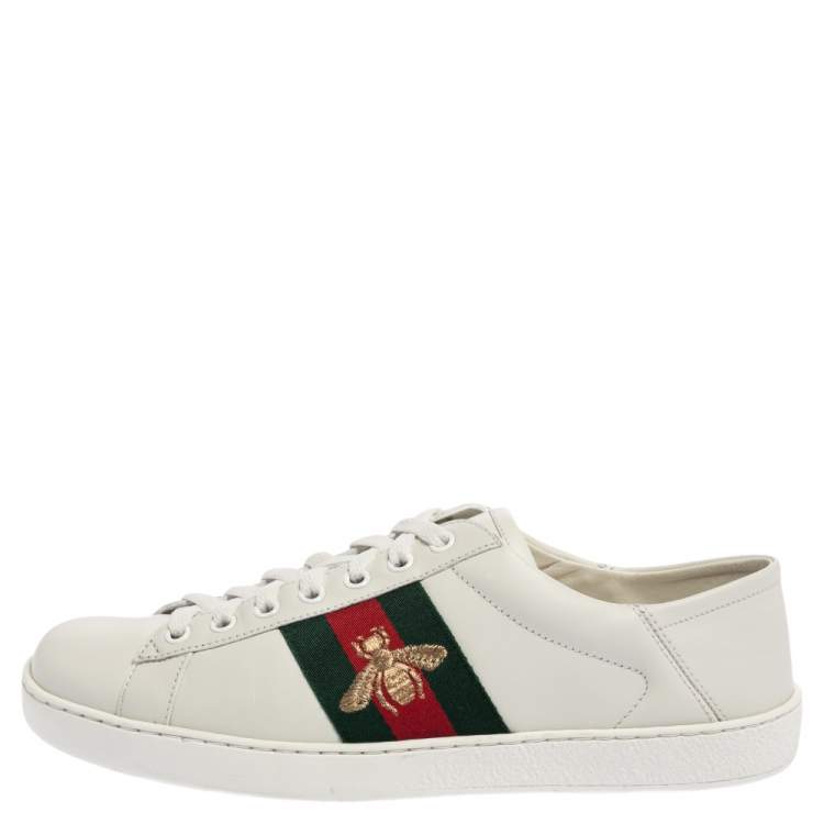 Pre Owned Gucci White Leather Ace Bee Embroidered Web Low Top Sneakers Size 40