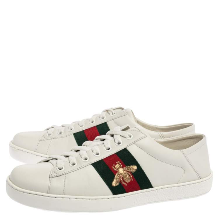 Pre Owned Gucci White Leather Ace Bee Embroidered Web Low Top Sneakers Size 40